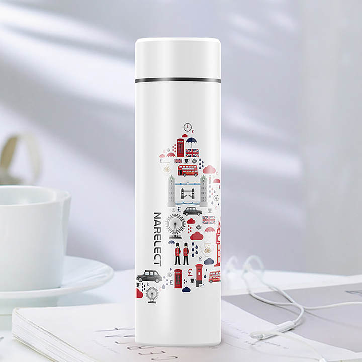 Digital Display Insulated Stainless Steel Print Thermo Flask -480ML