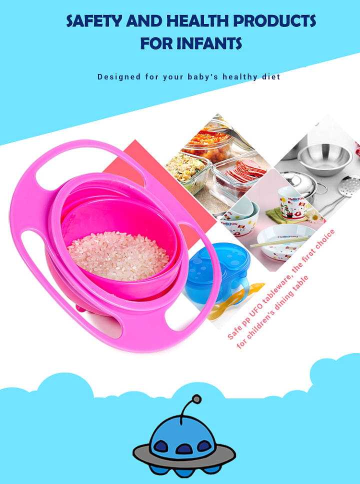 360 Degree Rotation Spill Proof Food Bowl For Baby 6M+