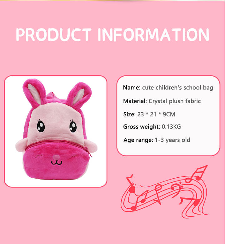 Rabbit Kids Small School Bag Soft Plush Backpacks Cartoon Boy Girl Baby for 1-3 Years