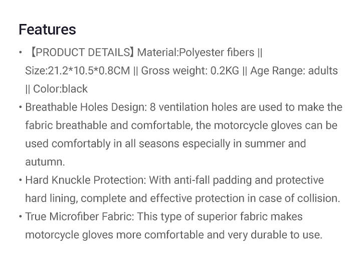 Motorcycle Gloves for Men 2Pcs Non-slip Full Finger Touchscreen With Breathable Holes Black XL
