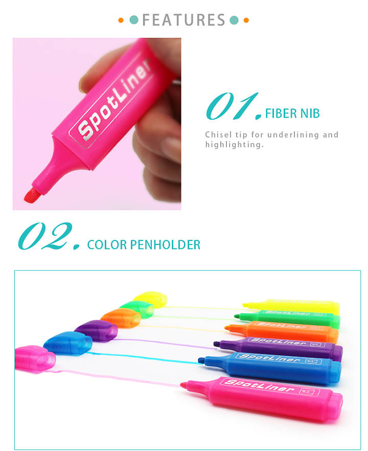 Pack of 6 Hi-lighter Easily Applicable Highlighters School Office Stationery for 3Y+