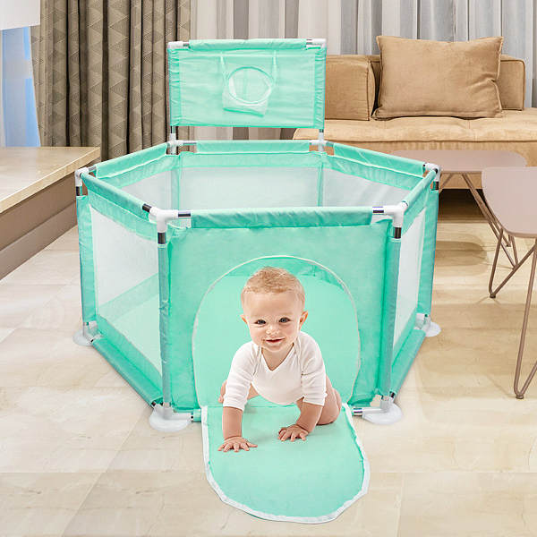 Baby Playpen Safe Fence With Basketball Hoop  For 6M-3Y Kids
