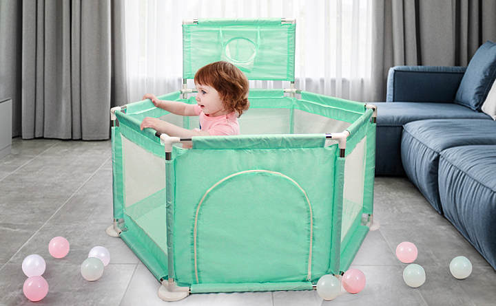 Baby Playpen Safe Fence With Basketball Hoop  For 6M-3Y Kids
