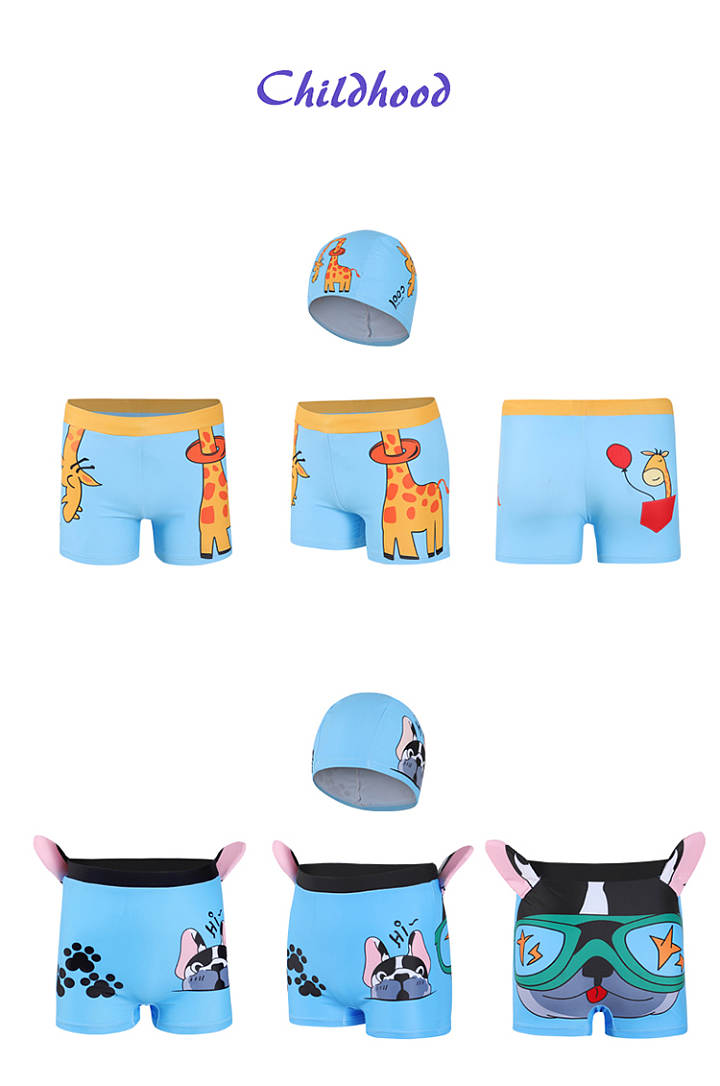Multicolor Baby Boys Cartoon Swimwear Swimming Shorts & Cap Beach Surfing  Swim Cap & Trunk 