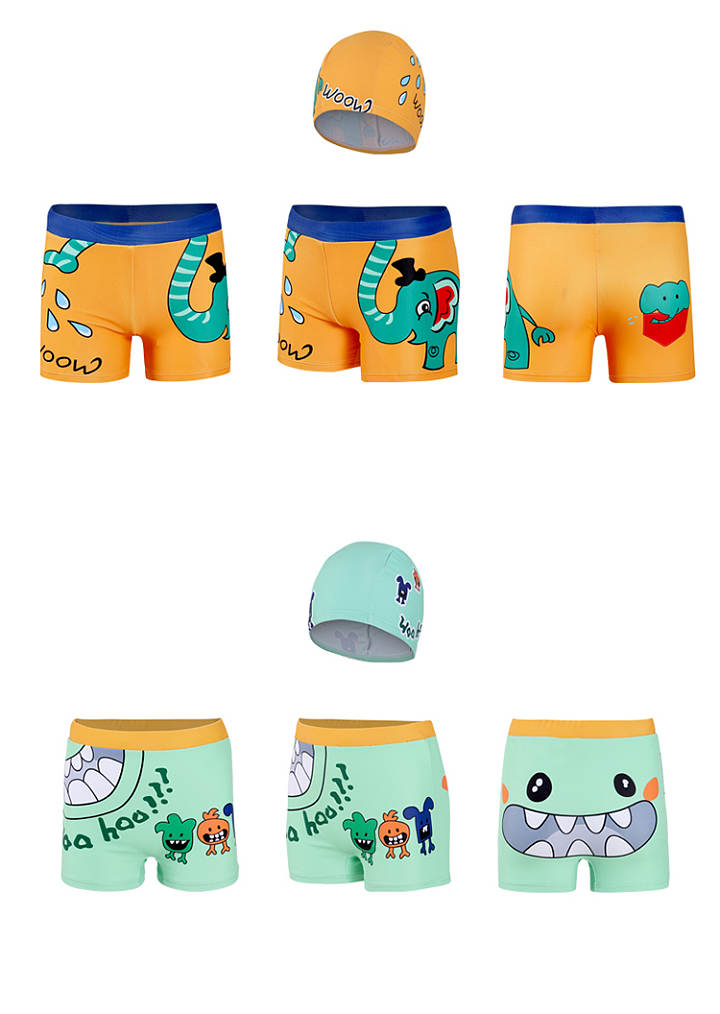Multicolor Baby Boys Cartoon Swimwear Swimming Shorts & Cap Beach Surfing  Swim Cap & Trunk 