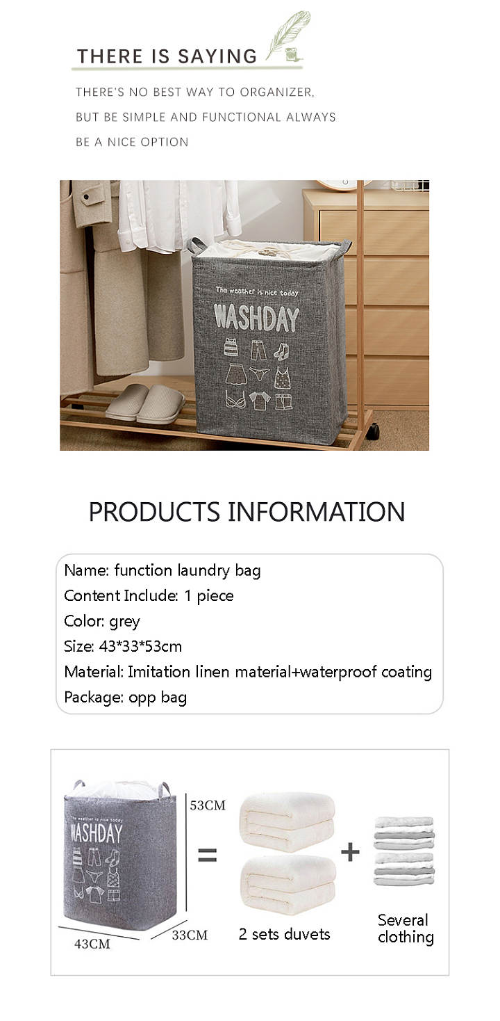 75L Drawstring Storage Laundry Bag Collapsible Hamper -53*33*43CM