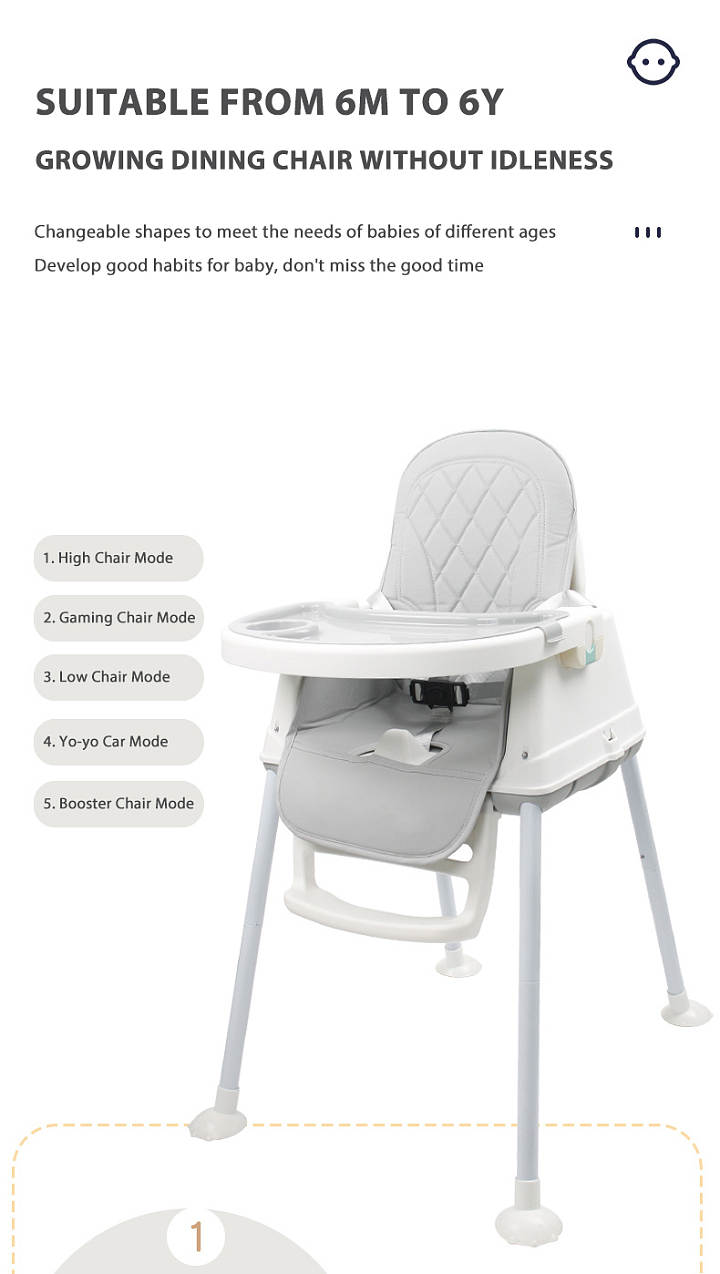 5-in-1 Multifunctional Foldable High Chairs Yo-yo Stroller Dining Chair for 6M+