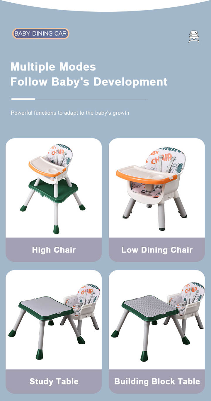 8 in 1 Convertible High Chair Set with Building Block Table for Babies and Toddlers For 6M to 12Y
