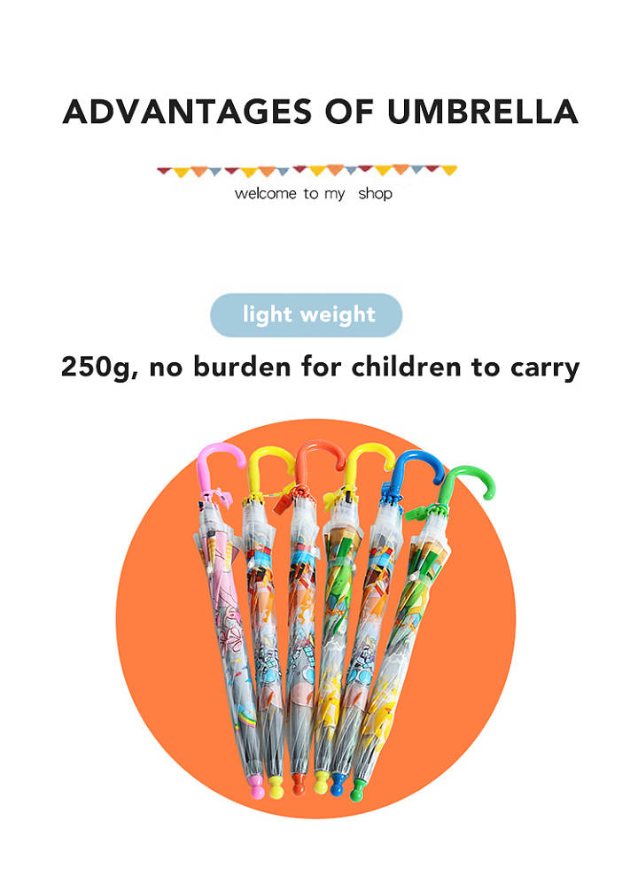 Kids Long Handle Cartoon Printed Rain Sunscreen Umbrellas Rain Gear -Large（3-13Y）