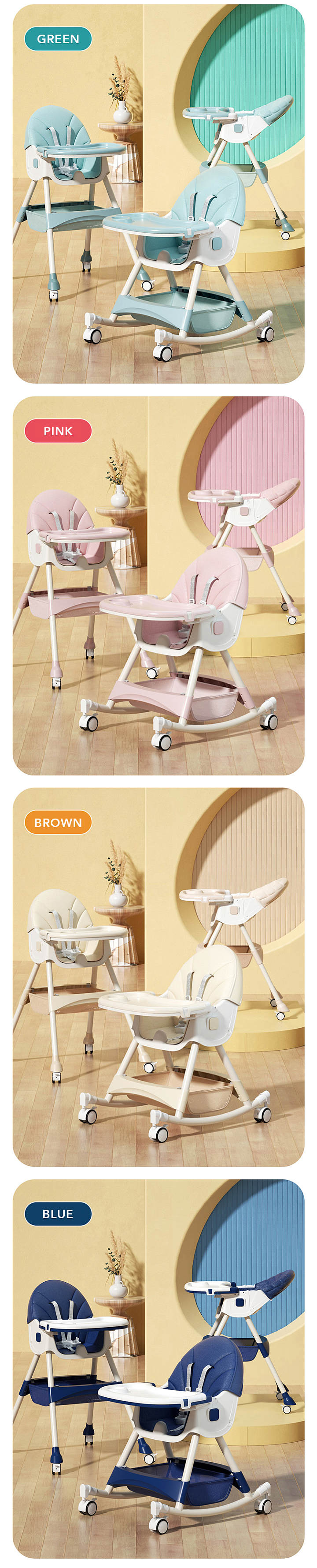 5 in 1 Foldable Convertible Dining High Chair For Baby 6Months+